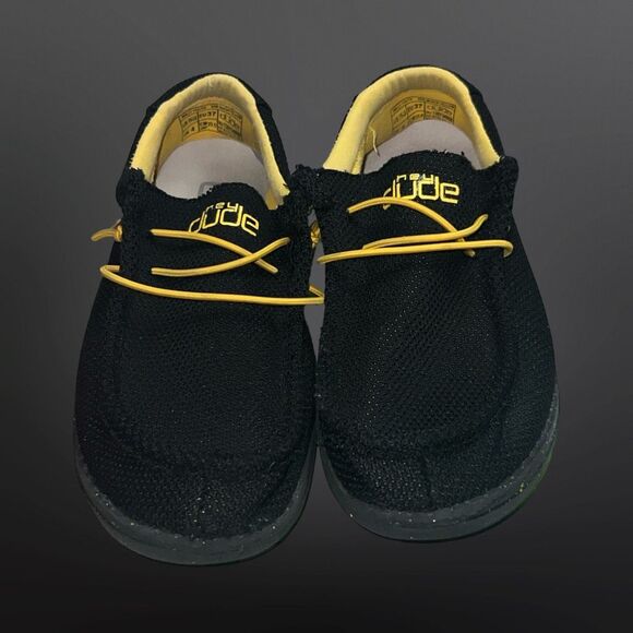 Youth Big Kids Hey Dude Wally Sox Black Yellow Slip On Loafers Size 5/6 - Picture 2 of 6